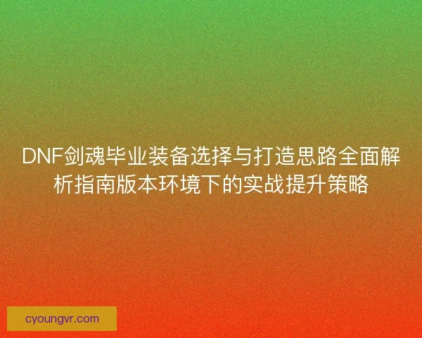 DNF剑魂毕业装备选择与打造思路全面解析指南版本环境下的实战提升策略